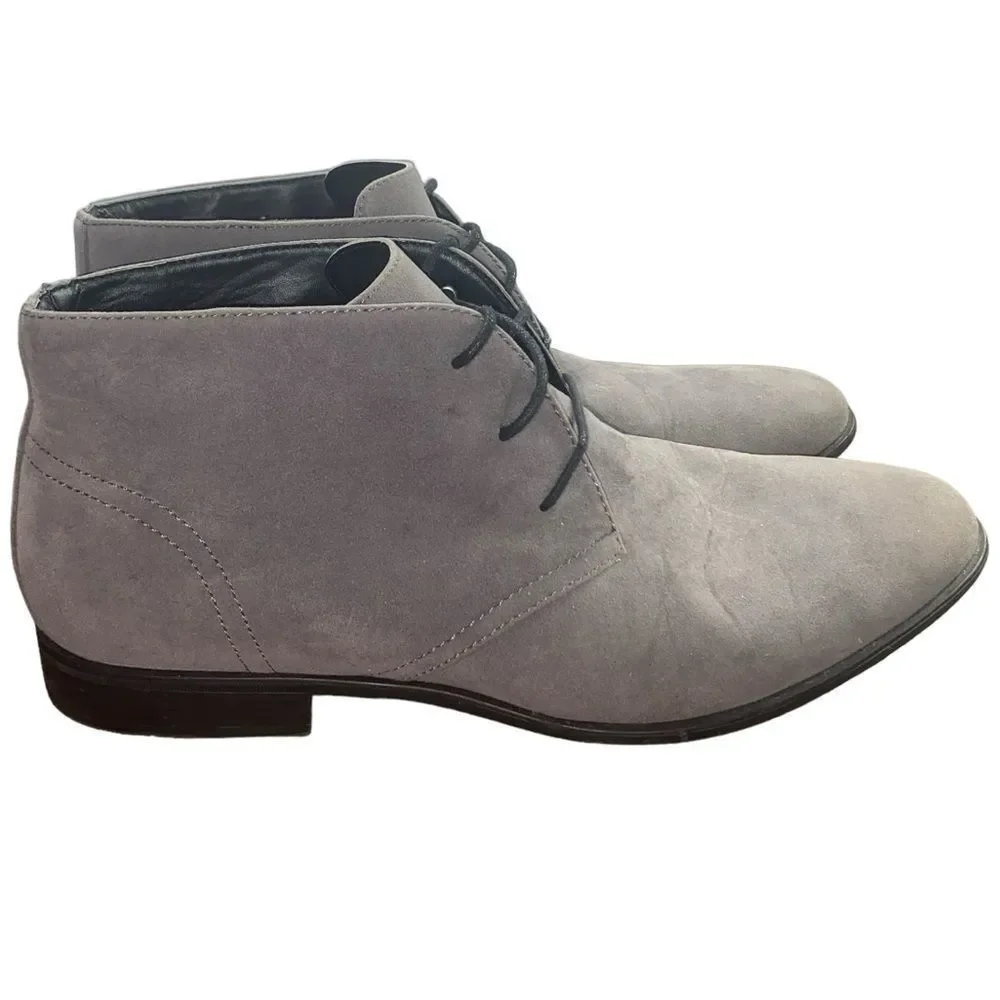 ASOS Design Mens Sz 11 Grey Soft Faux Lace Pull On Almond Toe Suede Chukka Boots